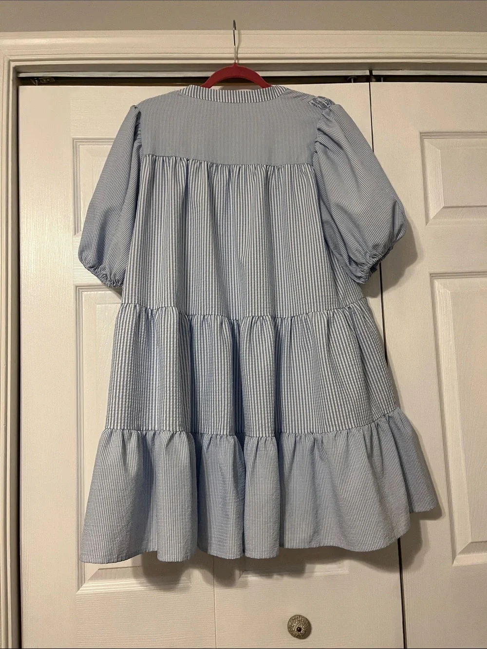 entro Light Blue and White Striped Mini Tiered Dress - Picture 2 of 2